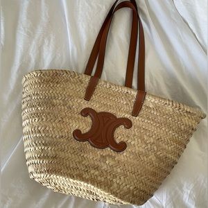 MEDIUM CELINE CLASSIC PANIER IN PALM LEAVES AND CALFSKIN